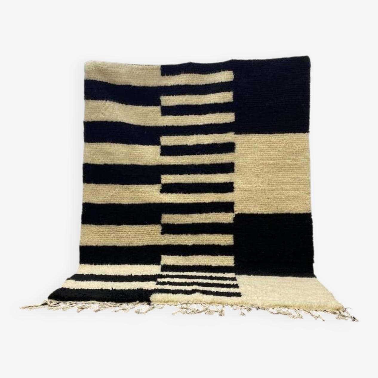 Ręcznie tkany dywan 150x250 cm, wełna, czarny, kość słoniowa, Maroko - 206827