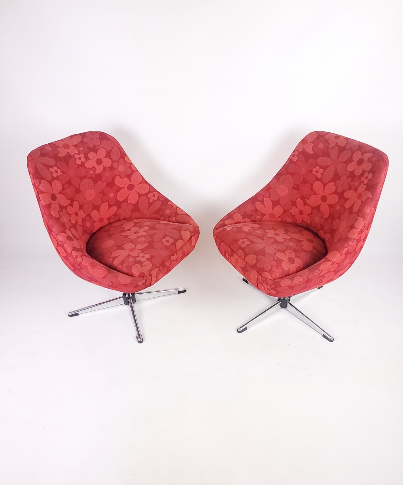 Para foteli Flower Power, czerwony, tkanina, chrom, Niemcy, lata 70. - 205914