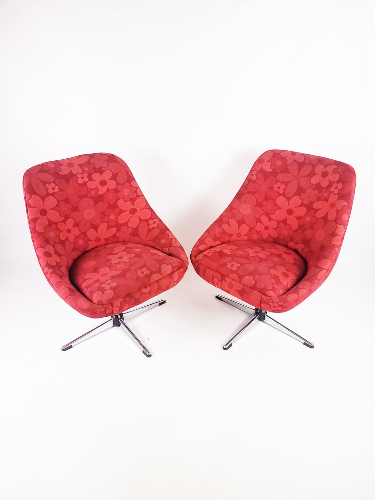 Para foteli Flower Power, czerwony, tkanina, chrom, Niemcy, lata 70. - 205916
