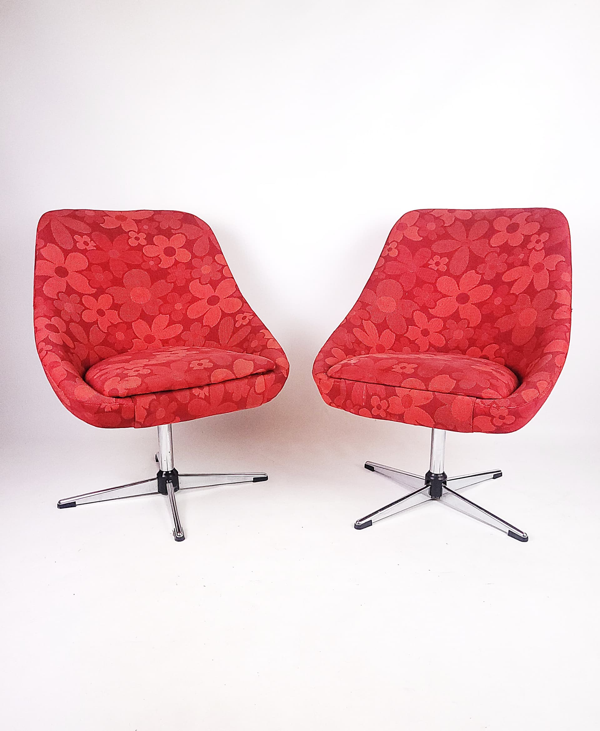 Para foteli Flower Power, czerwony, tkanina, chrom, Niemcy, lata 70. - 205918