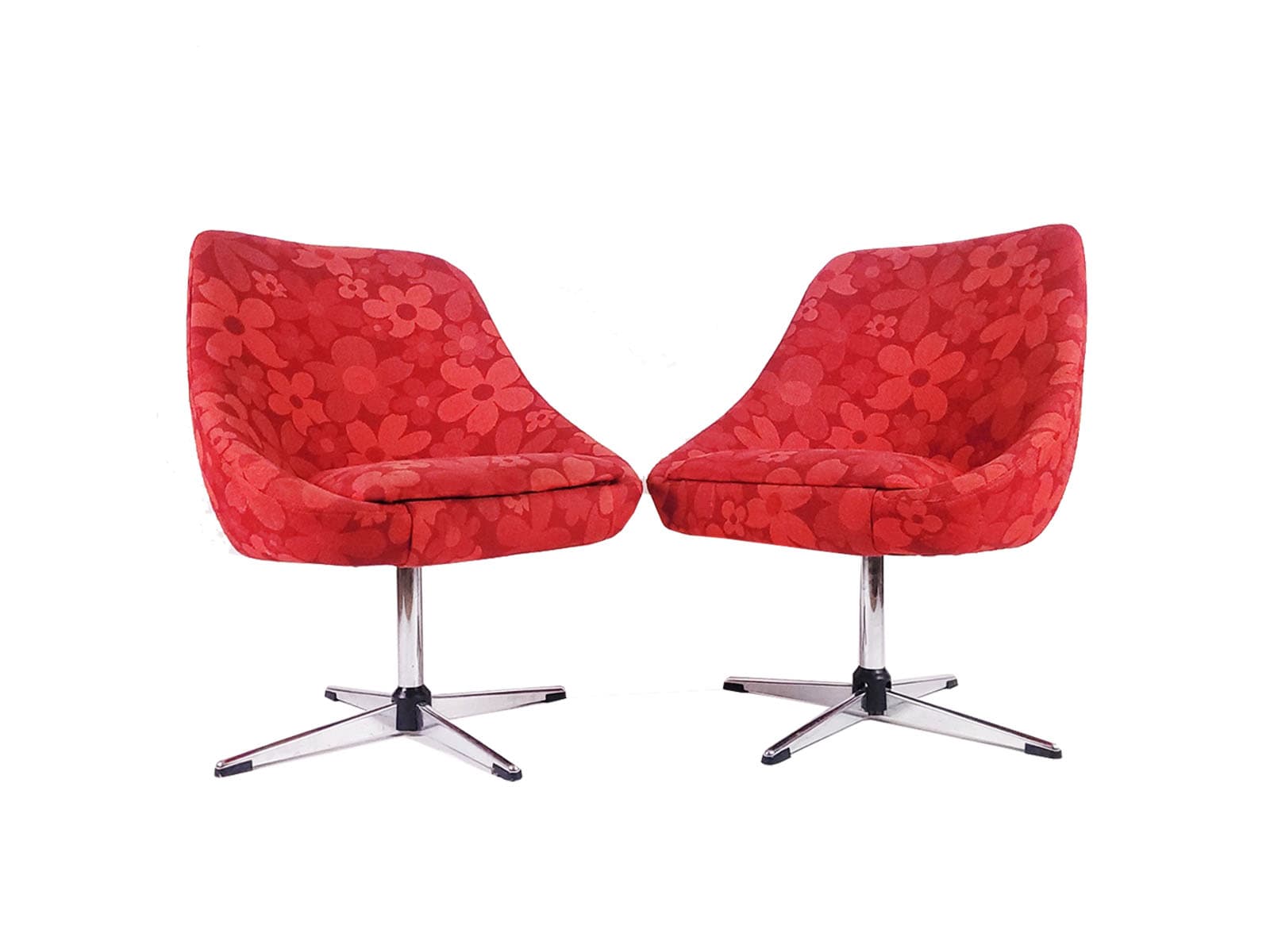 Para foteli Flower Power, czerwony, tkanina, chrom, Niemcy, lata 70.