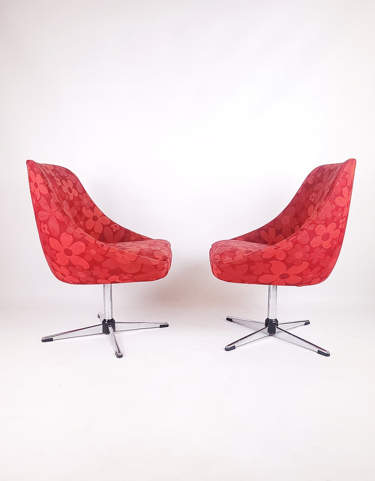 Para foteli Flower Power, czerwony, tkanina, chrom, Niemcy, lata 70. - 205919