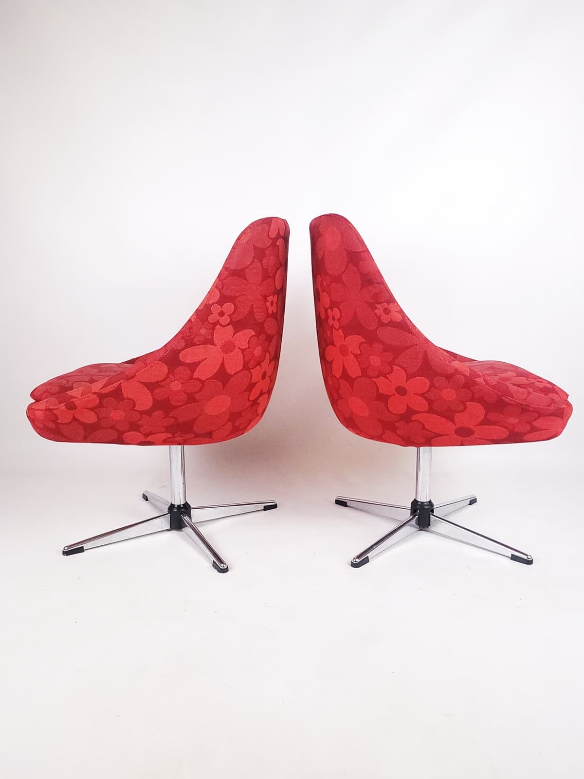 Para foteli Flower Power, czerwony, tkanina, chrom, Niemcy, lata 70. - 205915