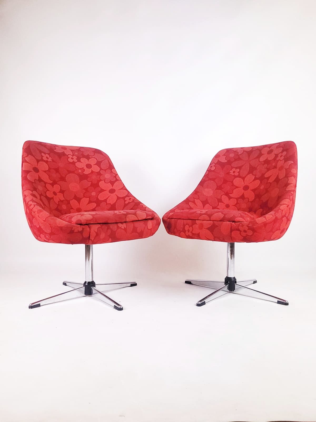 Para foteli Flower Power, czerwony, tkanina, chrom, Niemcy, lata 70. - 205917