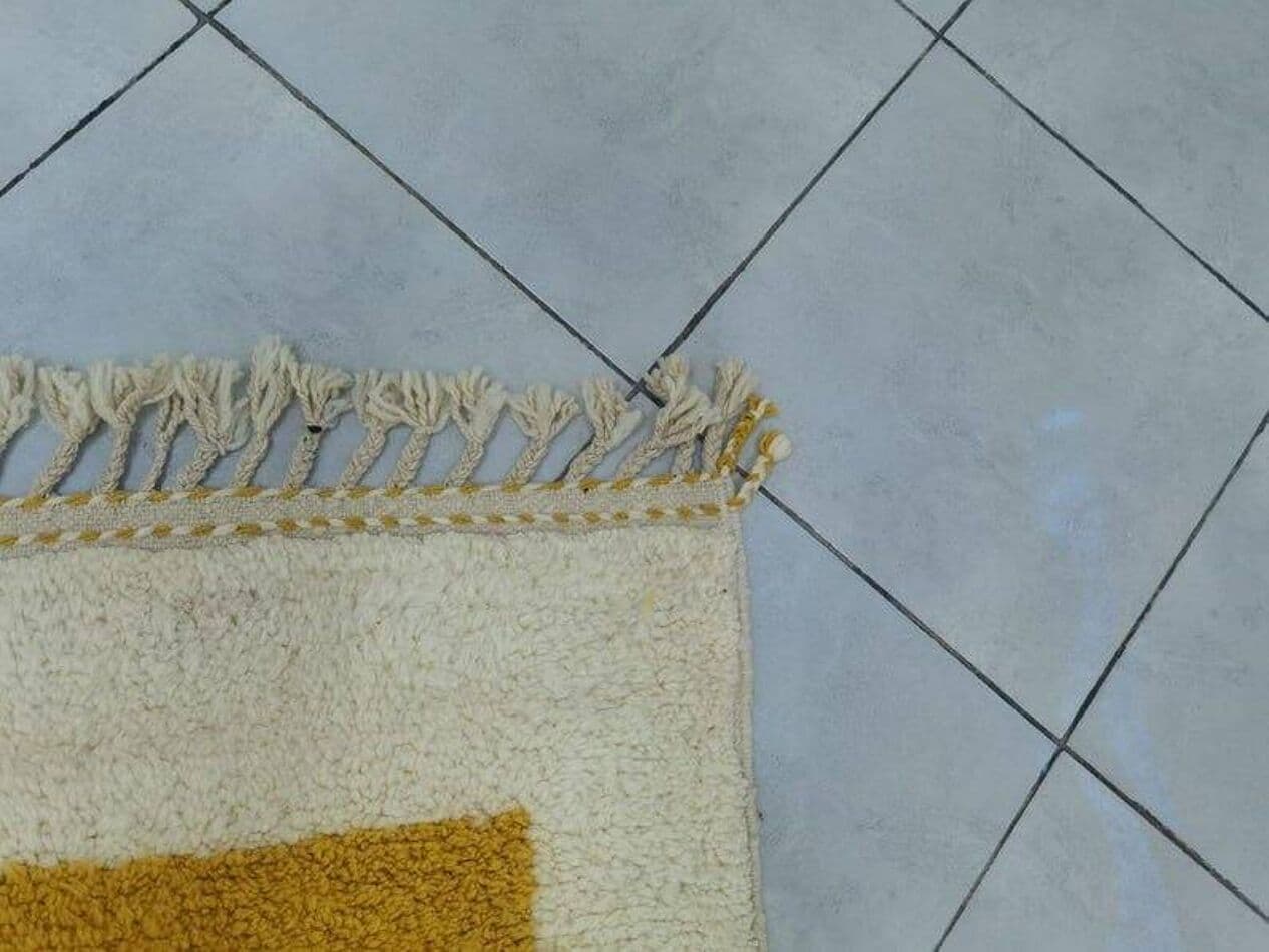 Ręcznie tkany dywan 150x250 cm, wełna, żółty, szary, kość słoniowa, Maroko - 206669