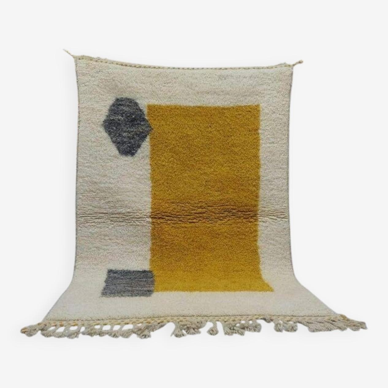 Ręcznie tkany dywan 150x250 cm, wełna, żółty, szary, kość słoniowa, Maroko - 206664