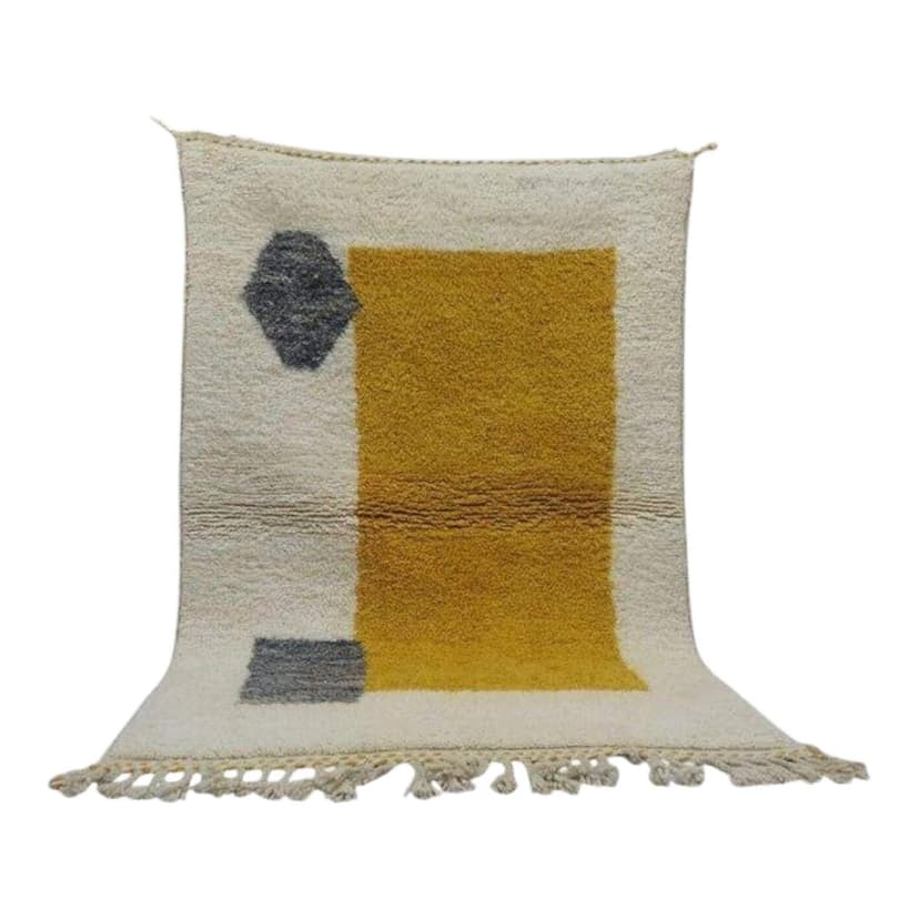 Ręcznie tkany dywan 150x250 cm, wełna, żółty, szary, kość słoniowa, Maroko