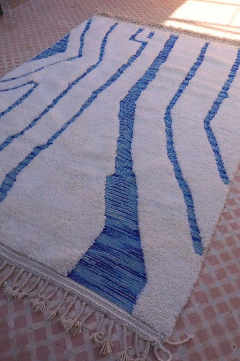 Ręcznie tkany dywan 150x250 cm, wełna, biały, niebieski, Maroko - 206662