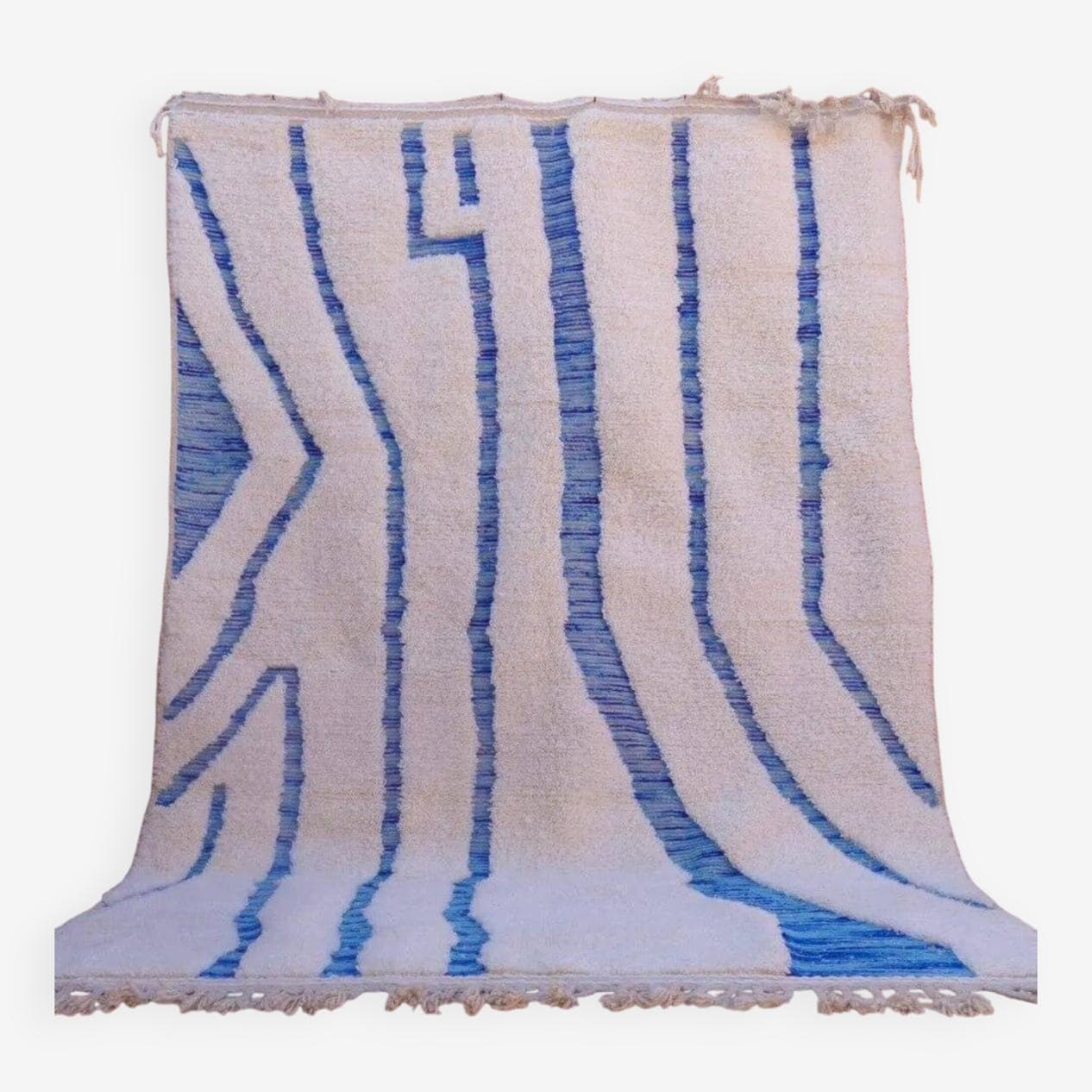 Ręcznie tkany dywan 150x250 cm, wełna, biały, niebieski, Maroko - 206657