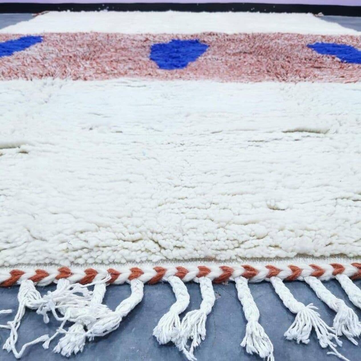 Ręcznie tkany dywan 150x250 cm, wełna, kremowy, gliniany, niebieski, Maroko - 206608