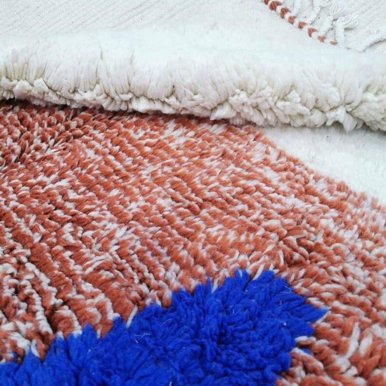 Ręcznie tkany dywan 150x250 cm, wełna, kremowy, gliniany, niebieski, Maroko - 206606