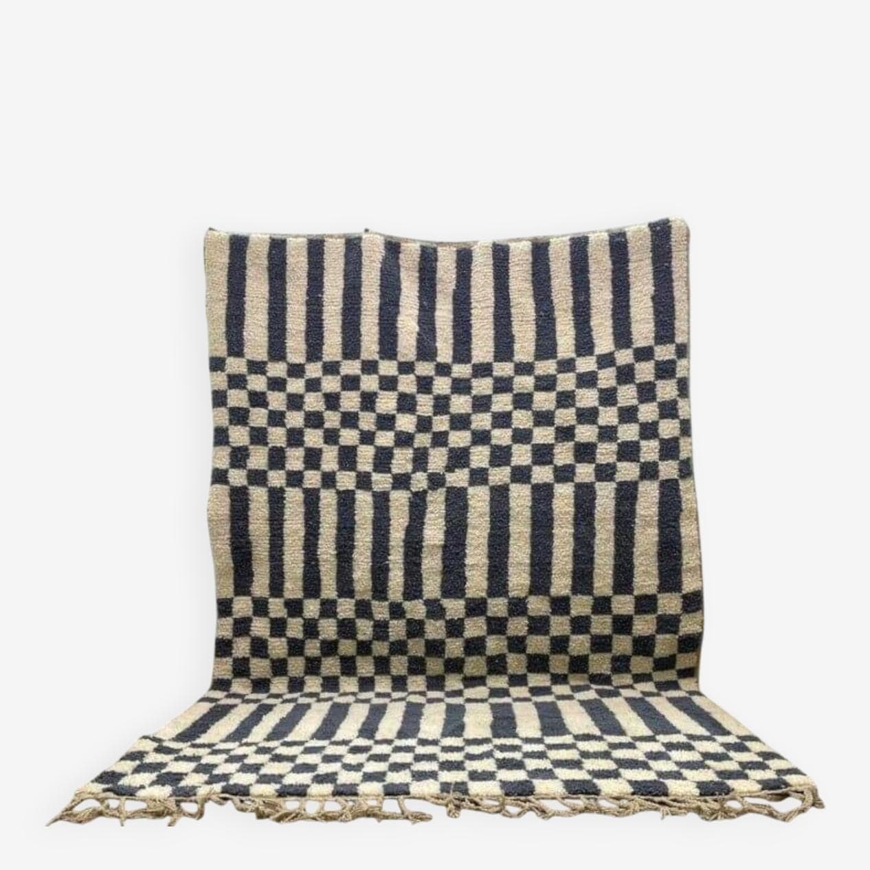 Ręcznie tkany dywan 140x260 cm, wełna, kość słoniowa, czarny, Maroko - 206574