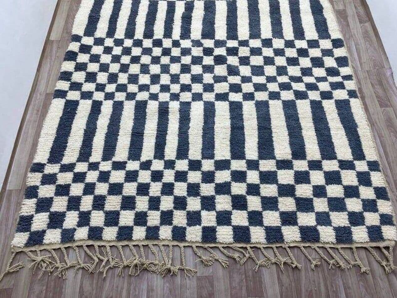 Ręcznie tkany dywan 140x260 cm, wełna, kość słoniowa, czarny, Maroko - 206576