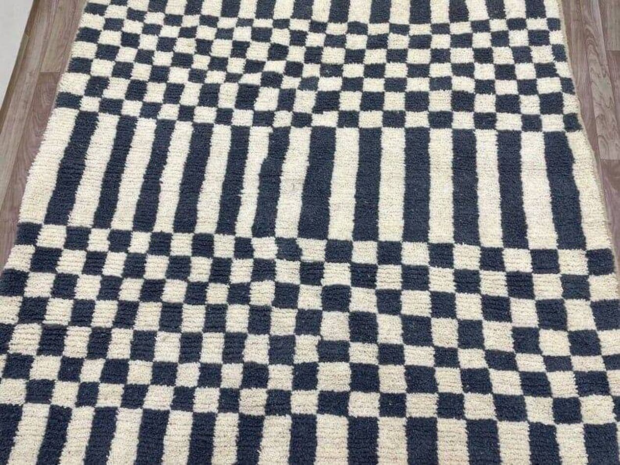 Ręcznie tkany dywan 140x260 cm, wełna, kość słoniowa, czarny, Maroko - 206578