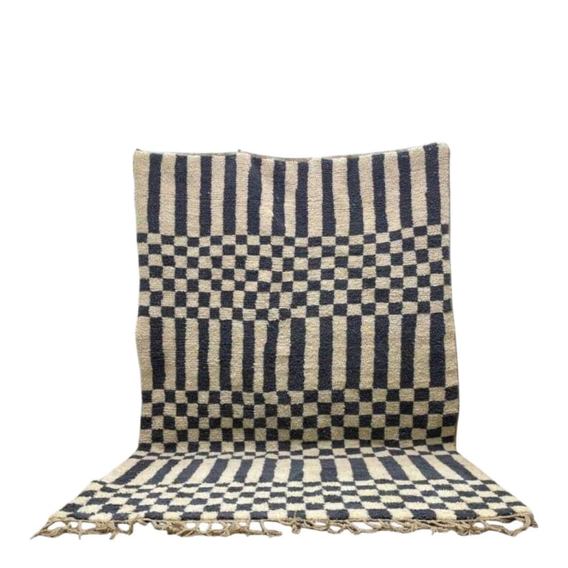 Ręcznie tkany dywan 140x260 cm, wełna, kość słoniowa, czarny, Maroko