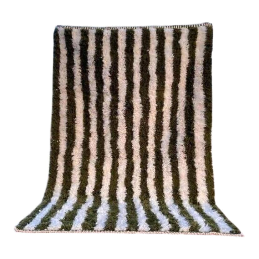 Ręcznie tkany dywan 140x260 cm, wełna, zielony, biały, Maroko