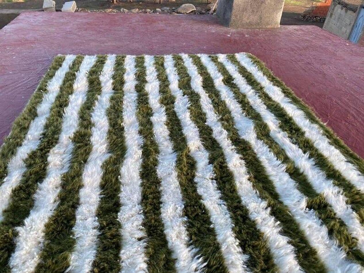 Ręcznie tkany dywan 140x260 cm, wełna, zielony, biały, Maroko - 206537