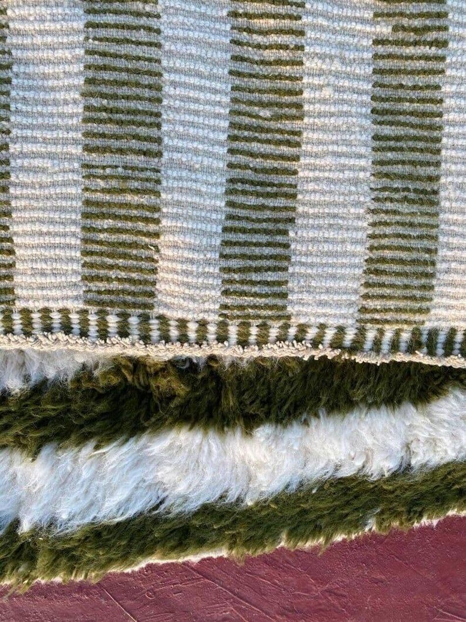 Ręcznie tkany dywan 140x260 cm, wełna, zielony, biały, Maroko - 206539