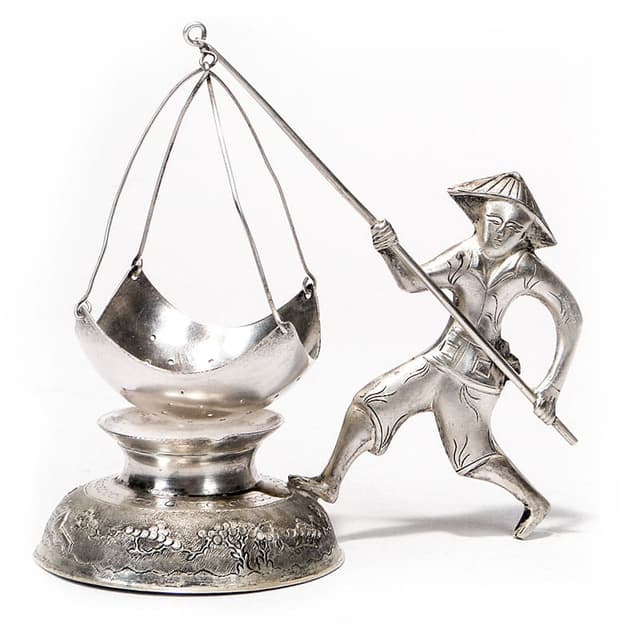 Sitko do herbaty figuralne, srebro, Wietnam, lata 50. - WYMIARY