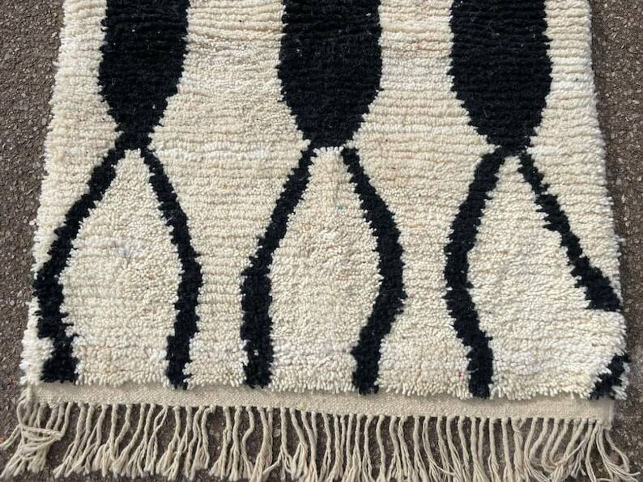 Ręcznie tkany dywan 100x200 cm, wełna, biały, czarny, Maroko - 206496