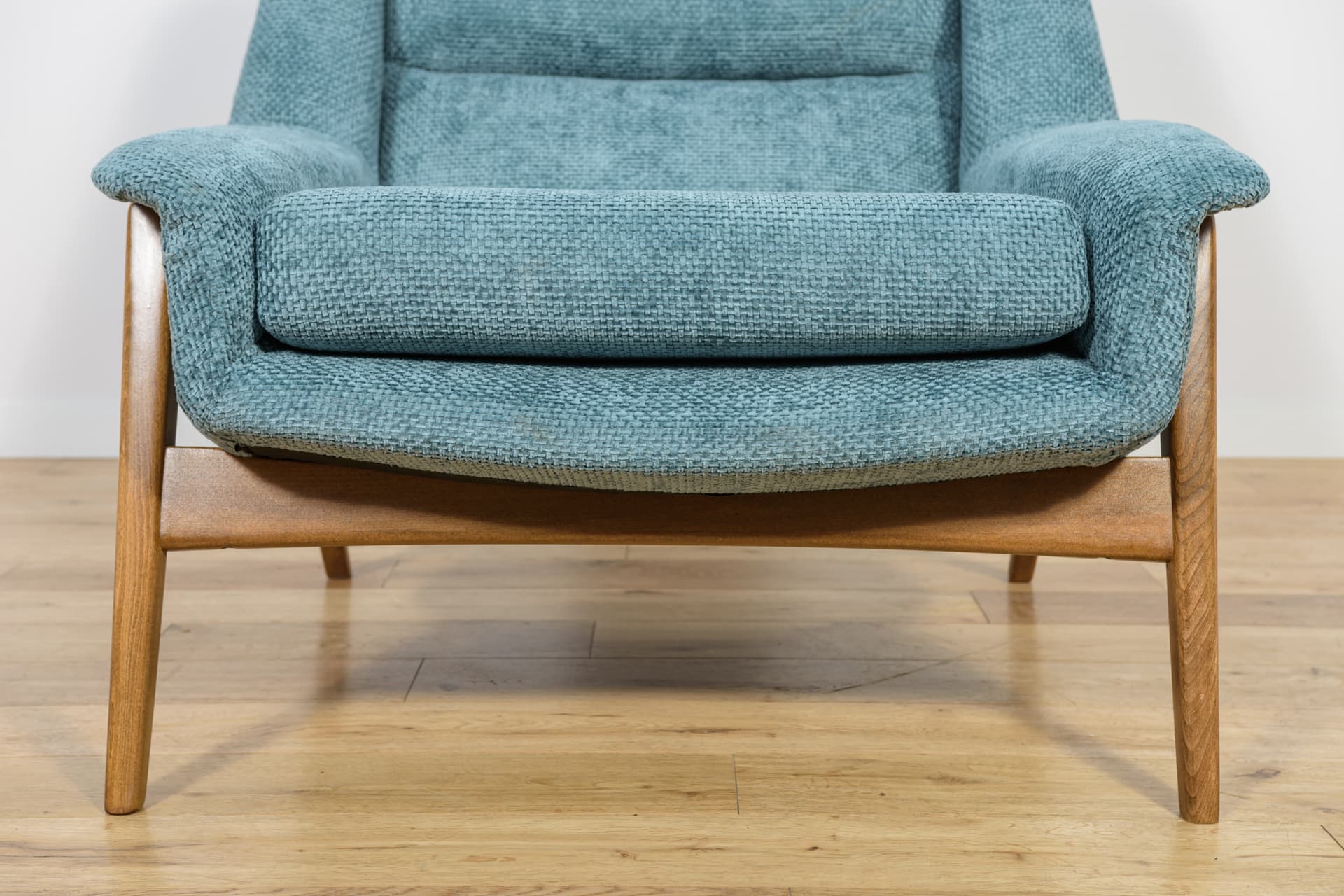 Armchair, blue fabric, beech, by F. Ohlsson, Dux, Sweden, 1960s. - 206200