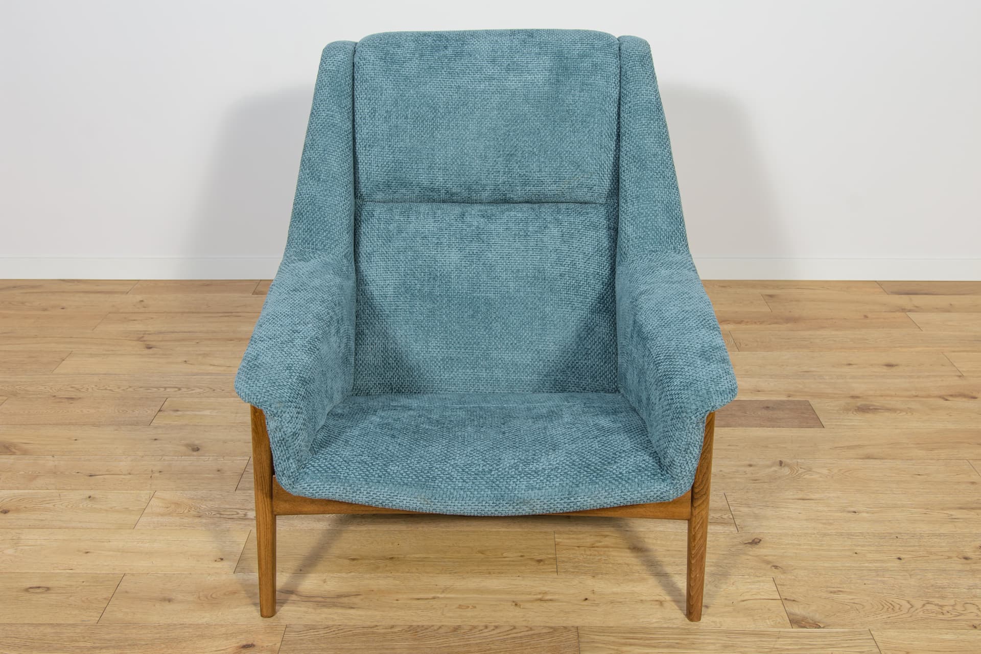 Armchair, blue fabric, beech, by F. Ohlsson, Dux, Sweden, 1960s. - 206197