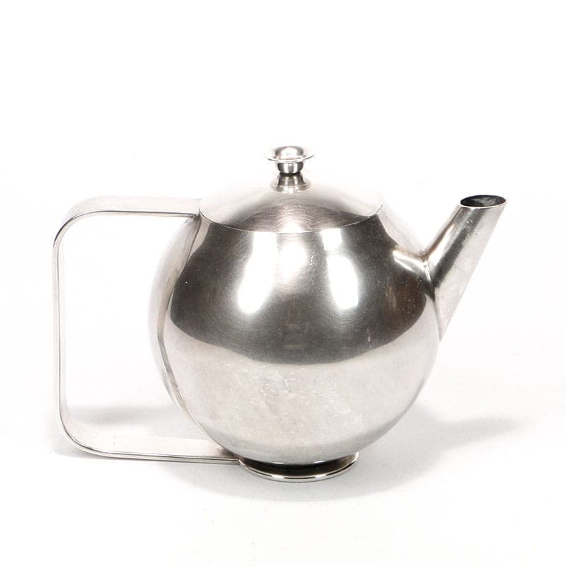 Teapot Łódź, silver, brass, by A. Szadkowski, Poland, 1970s.