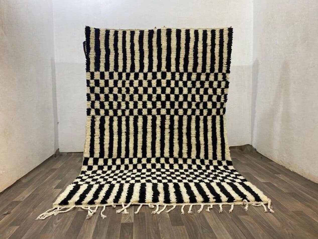 Ręcznie tkany dywan 200x300 cm, wełna, biały, czarny, Maroko - 206415