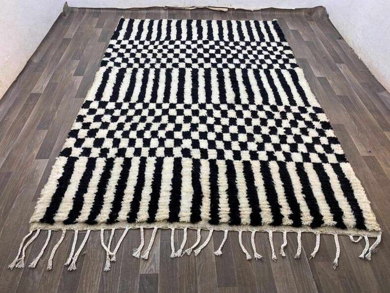 Ręcznie tkany dywan 200x300 cm, wełna, biały, czarny, Maroko - 206411