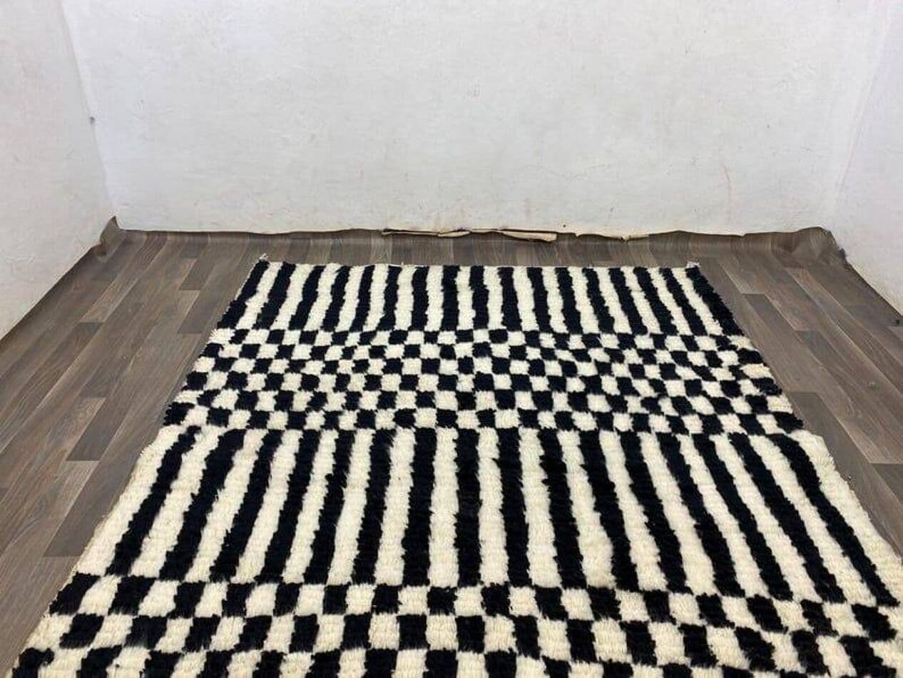 Ręcznie tkany dywan 200x300 cm, wełna, biały, czarny, Maroko - 206413