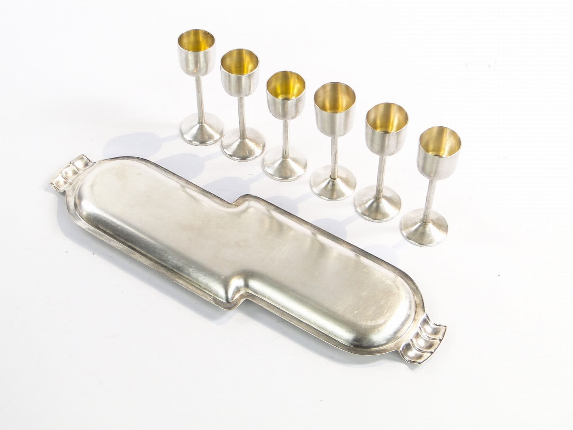 Goblet Set with Tray, Art Deco, silver, brass, Austria, 1920s