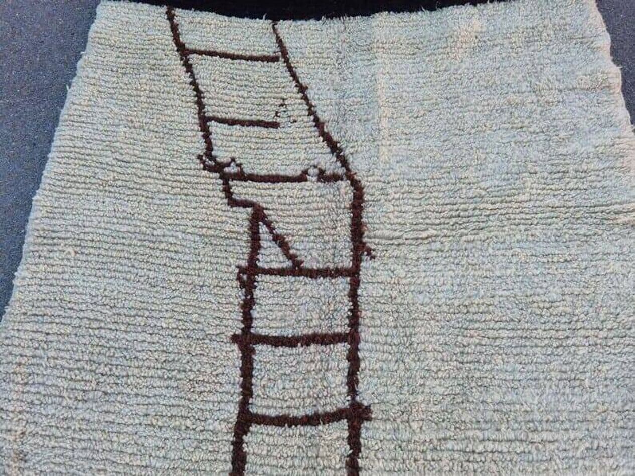 Ręcznie tkany dywan 200x300 cm, wełna, beżowy, granatowy, czarny, jasnoniebieski, Maroko - 206395