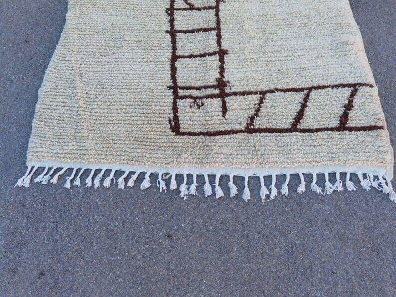 Ręcznie tkany dywan 200x300 cm, wełna, beżowy, granatowy, czarny, jasnoniebieski, Maroko - 206391