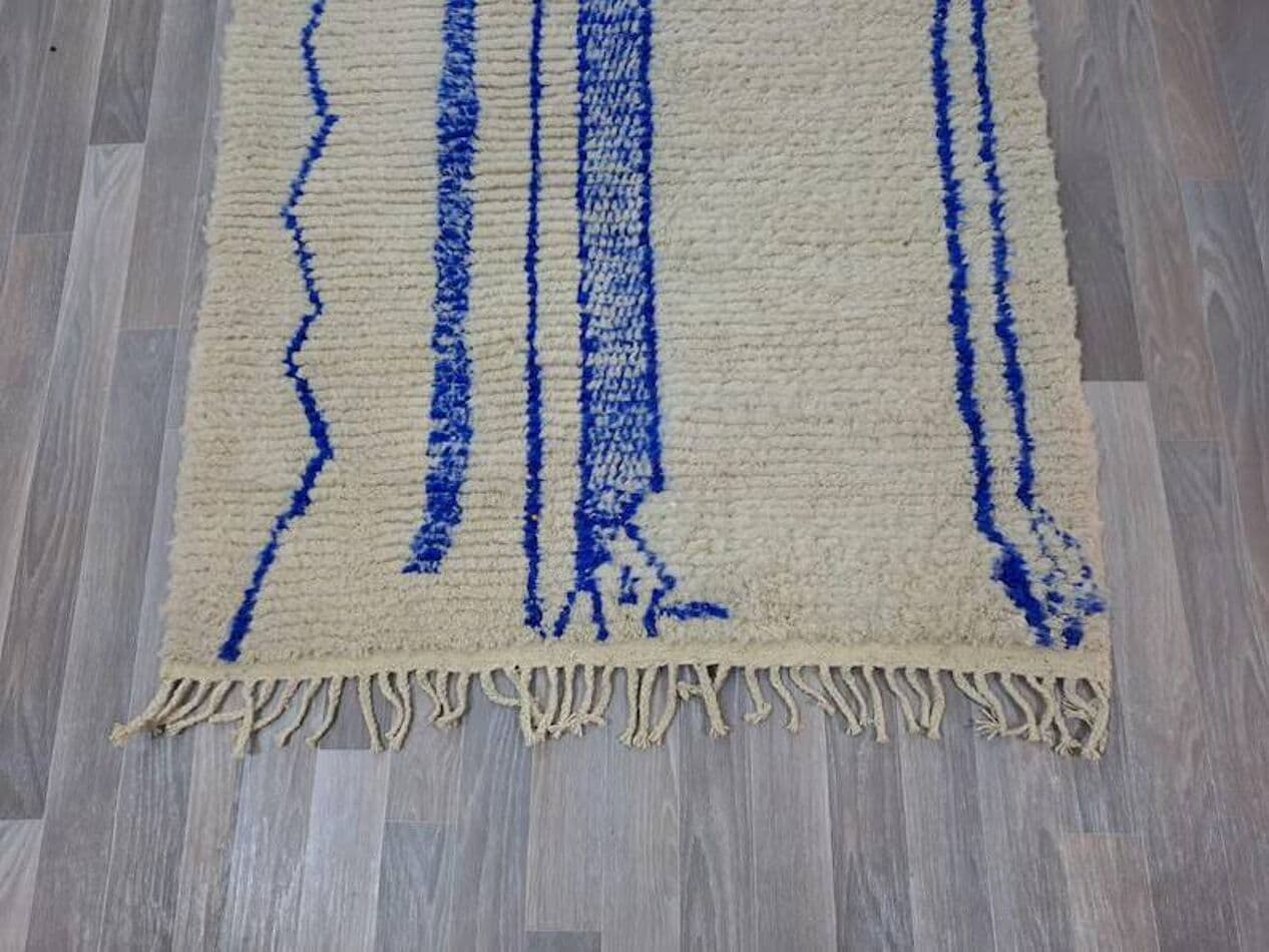 Ręcznie tkany dywan 200x300 cm, wełna, biały, niebieski, Maroko - 206342