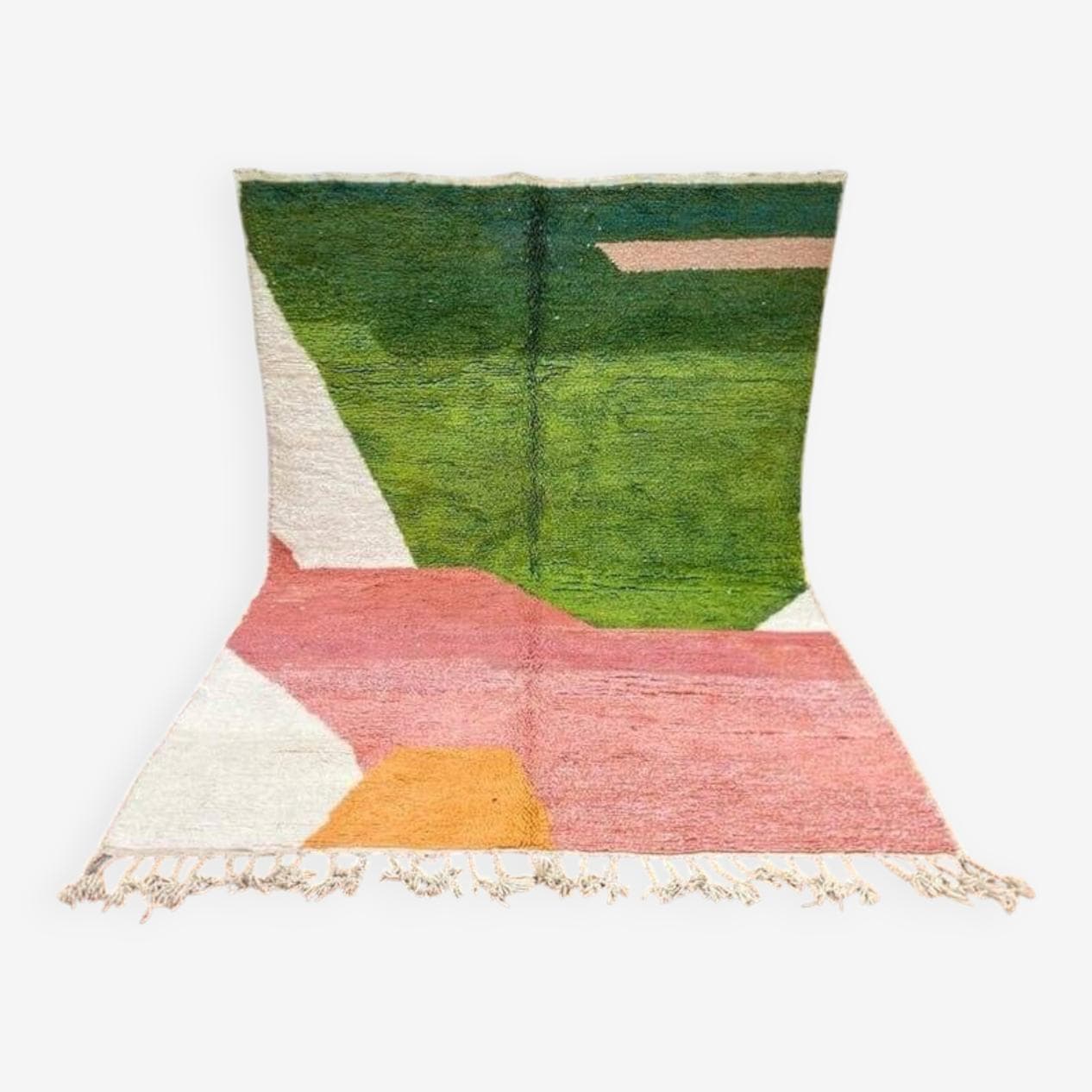 Ręcznie tkany dywan 150x250 cm, wełna, zielony, różowy, Maroko - 206333