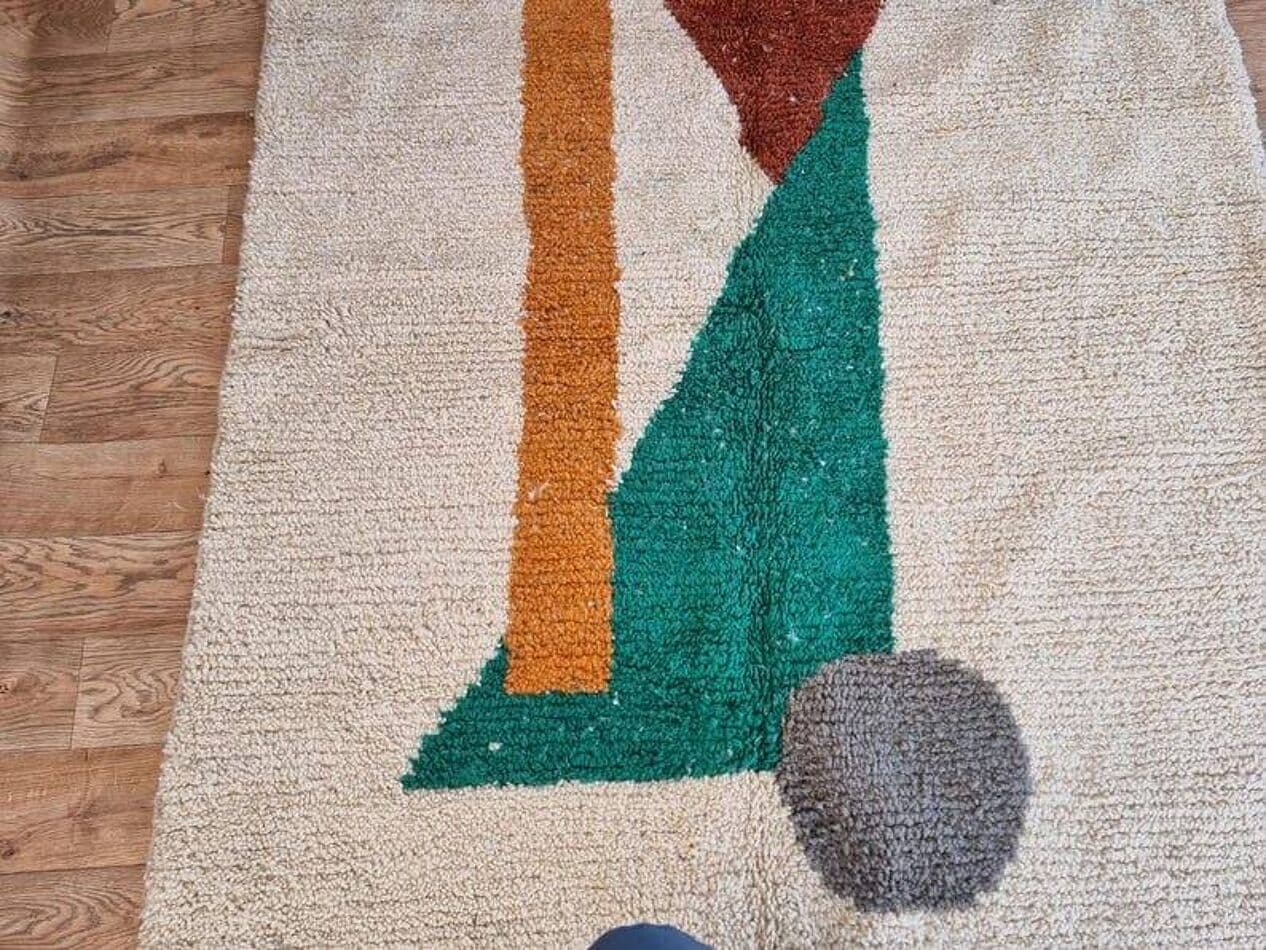 Ręcznie tkany dywan 200x300 cm, wełna, beżowy, zielony, brązowy, szary, pomarańczowy, Maroko - 207270