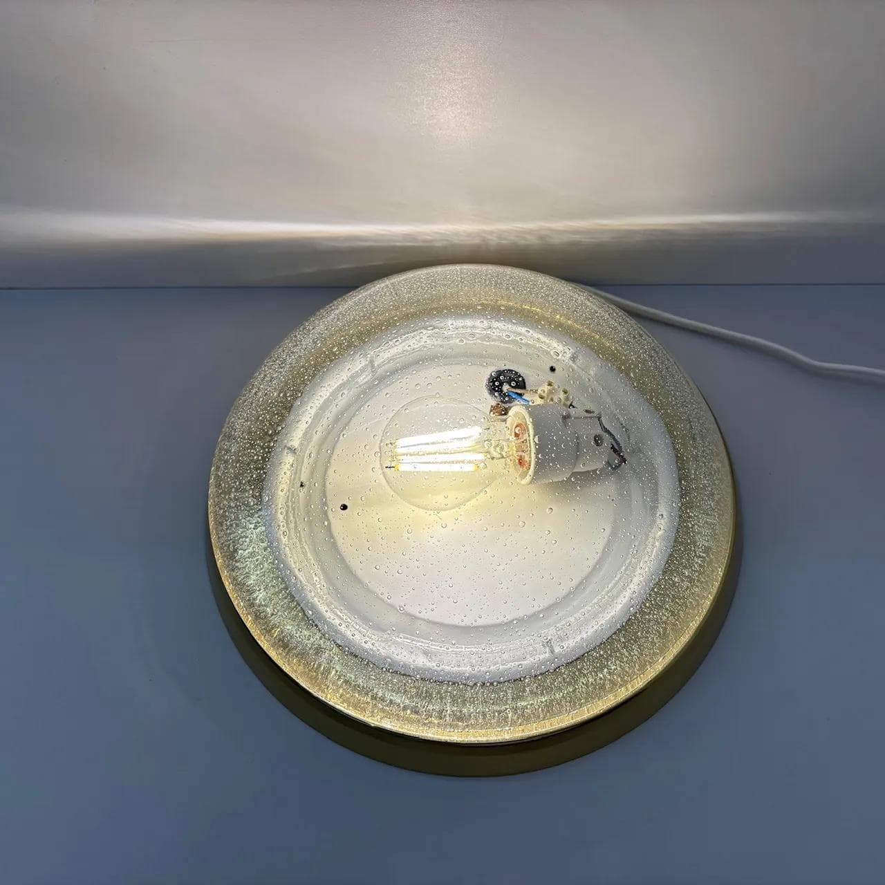 Plafon, szkło przezroczyste, mosiądz złoty, Niemcy, lata 70. - 15112