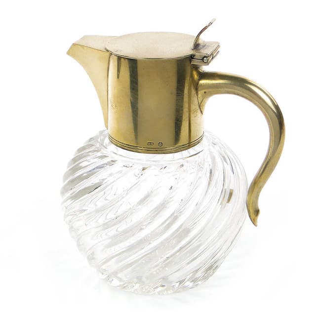 Decanter, transparent crystal glass, brass, Hallberg, Sweden, 19th c. - DIMENSION