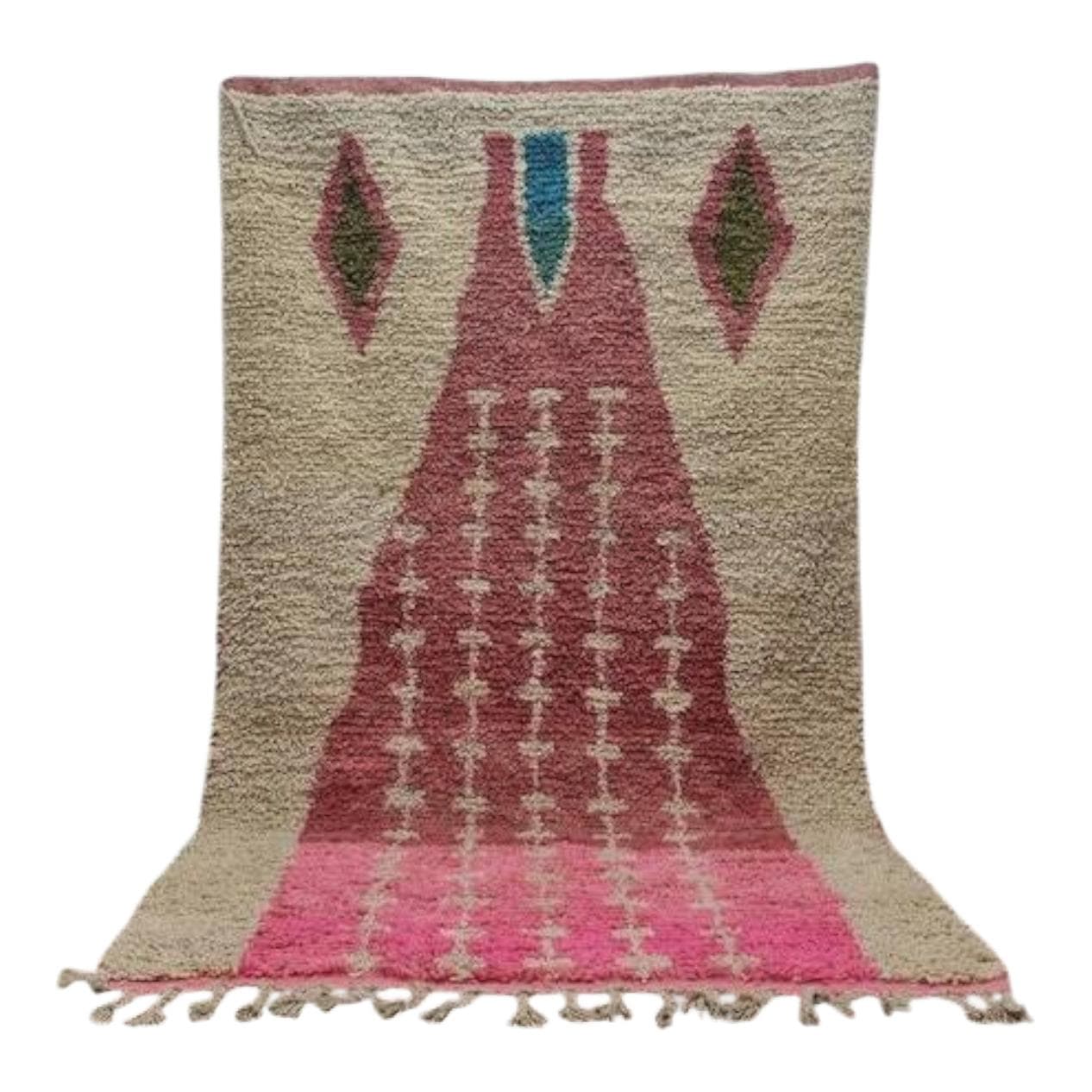 Ręcznie tkany dywan 150x250 cm, wełna, beżowy, różowy, biały, niebieski, zielony, bordowy, Maroko