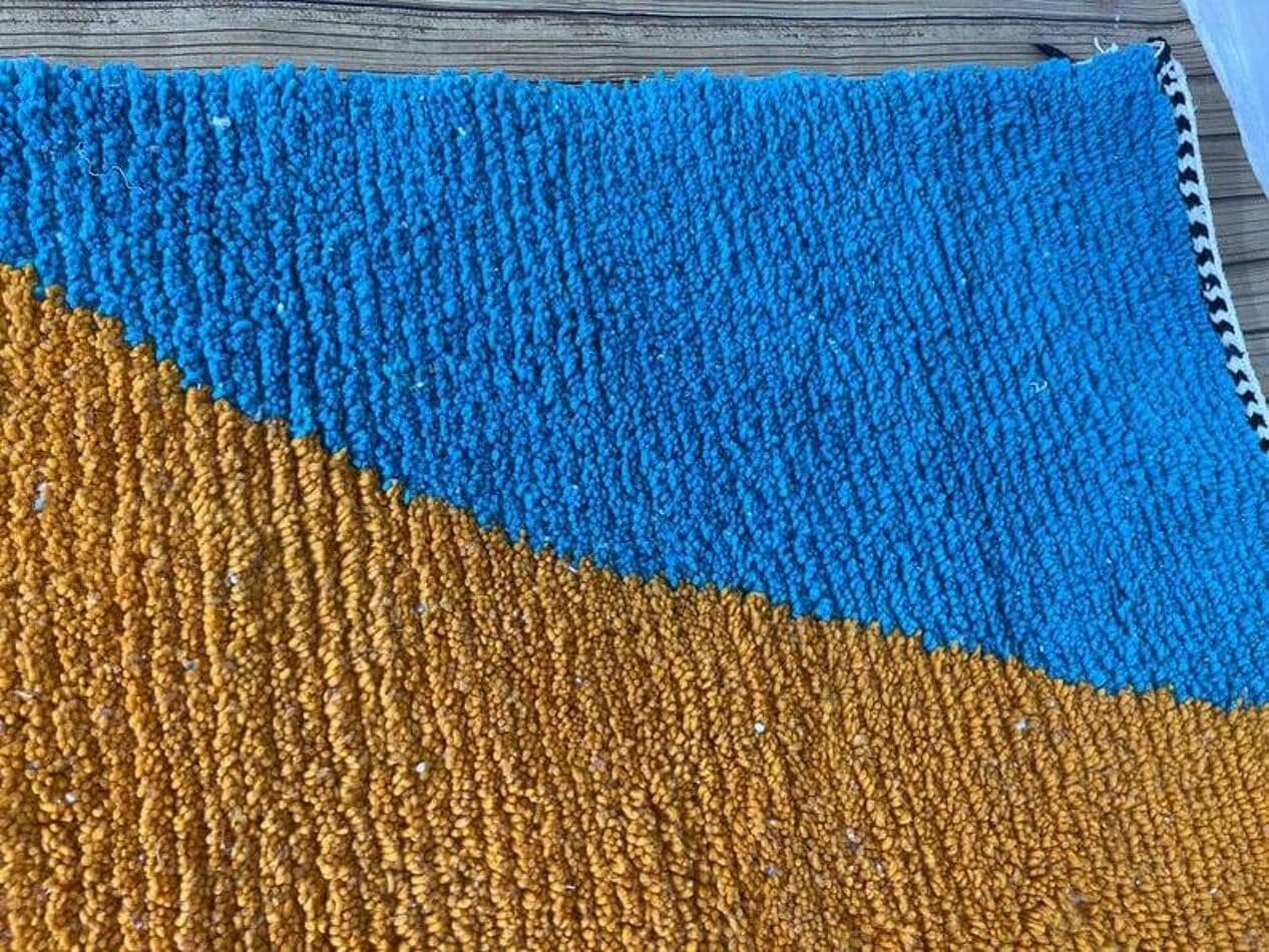 Ręcznie tkany dywan 150x250 cm, wełna, niebieski, pomarańczowy, kość słoniowa, czarny, Maroko - 208123