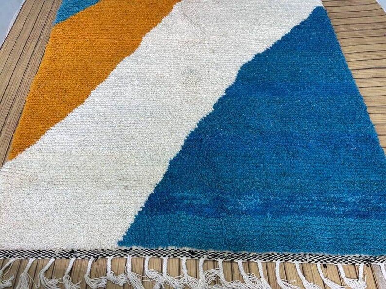 Ręcznie tkany dywan 150x250 cm, wełna, niebieski, pomarańczowy, kość słoniowa, czarny, Maroko - 208121