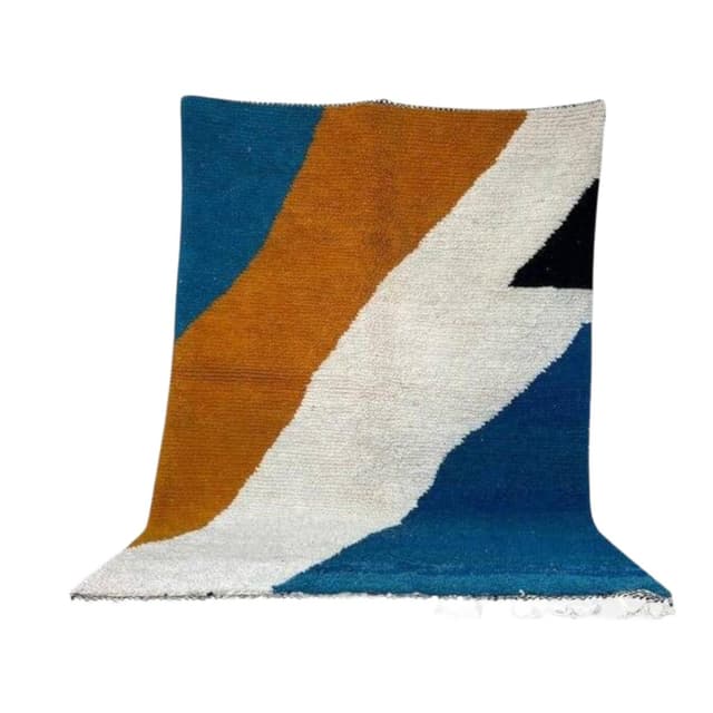 Ręcznie tkany dywan 150x250 cm, wełna, niebieski, pomarańczowy, kość słoniowa, czarny, Maroko - WYMIARY