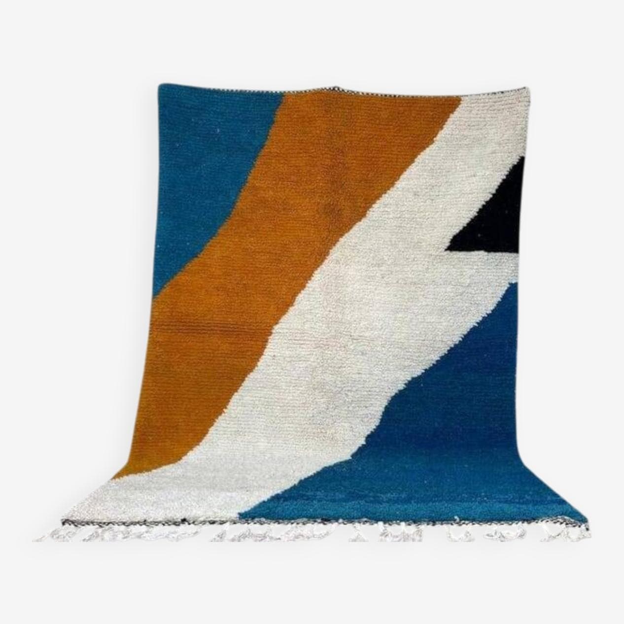 Ręcznie tkany dywan 150x250 cm, wełna, niebieski, pomarańczowy, kość słoniowa, czarny, Maroko - 208119