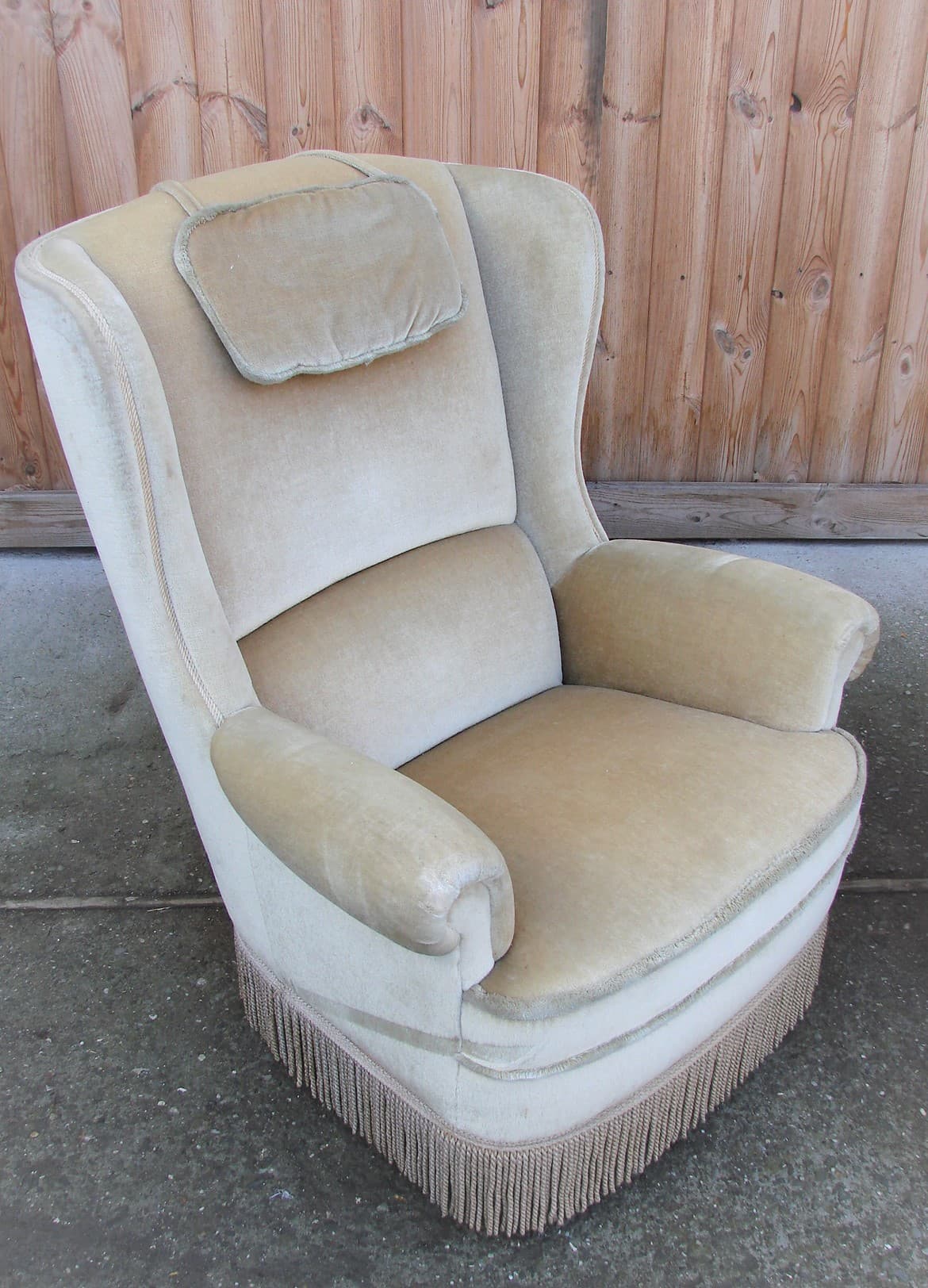 Para foteli uszak, beżowy, velvet, lata 70. - 207413