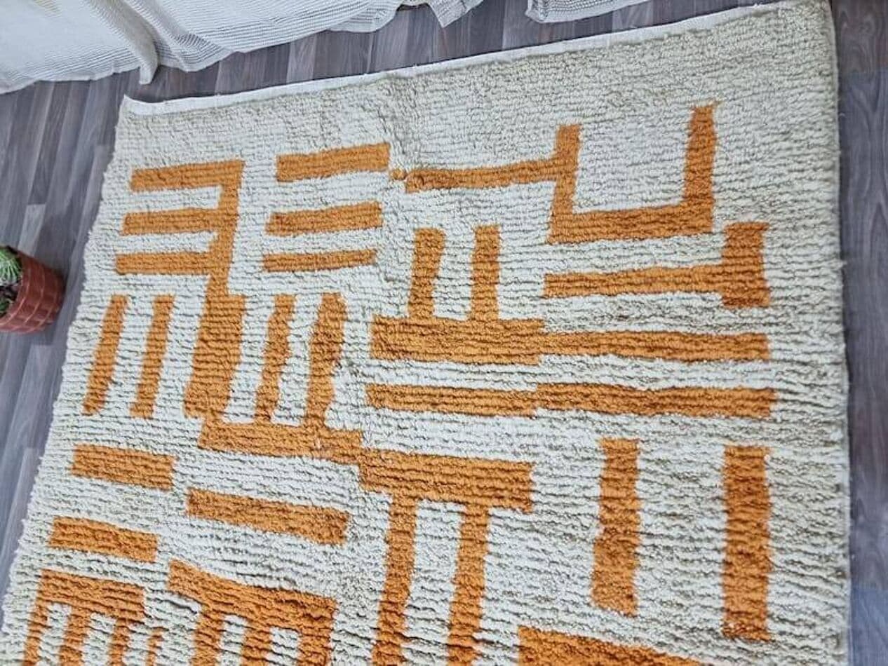 Handwoven rug 150x250 cm, wool, orange, Morocco - 208066