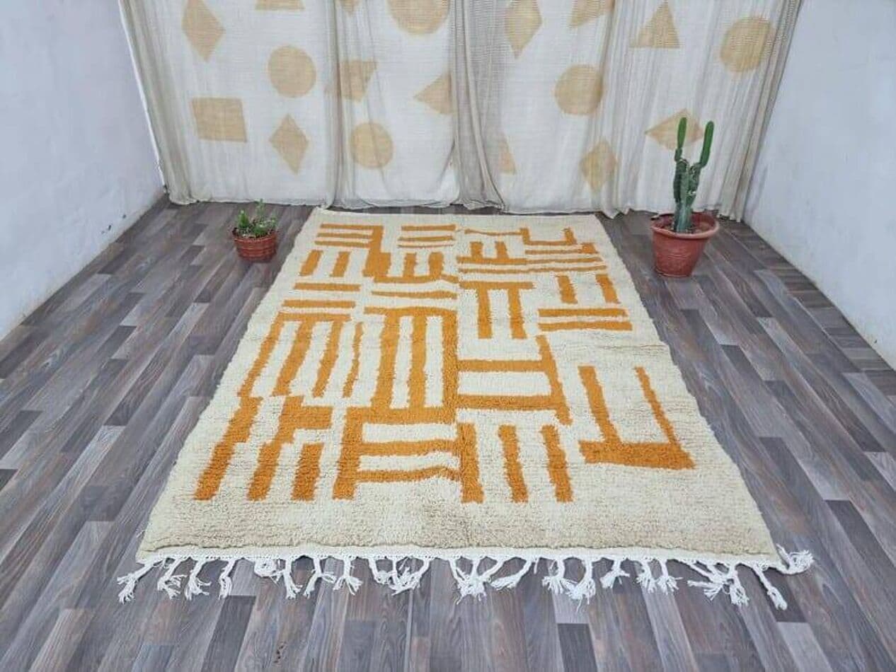Handwoven rug 150x250 cm, wool, orange, Morocco - 208069