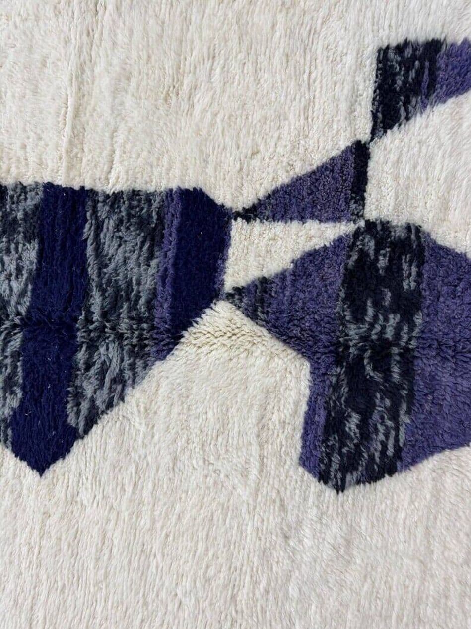 Ręcznie tkany dywan 150x250 cm, wełna, kremowy, czarny, granatowy, Maroko - 208062