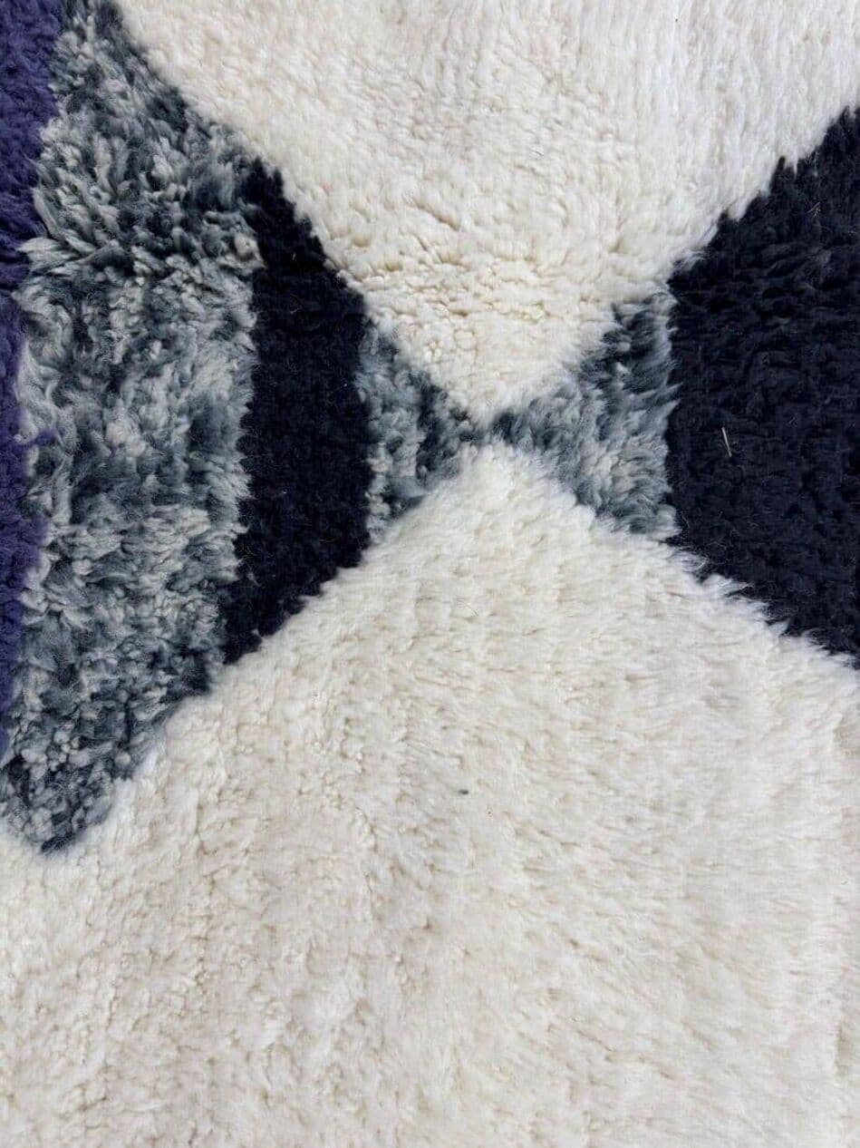 Ręcznie tkany dywan 150x250 cm, wełna, kremowy, czarny, granatowy, Maroko - 208061