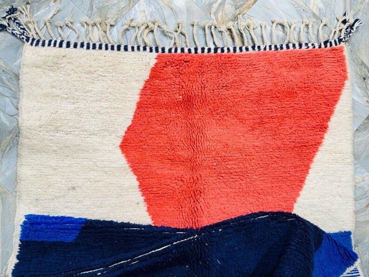 Handwoven rug 150x250 cm, wool, navy blue, red, cream, Morocco - 208040