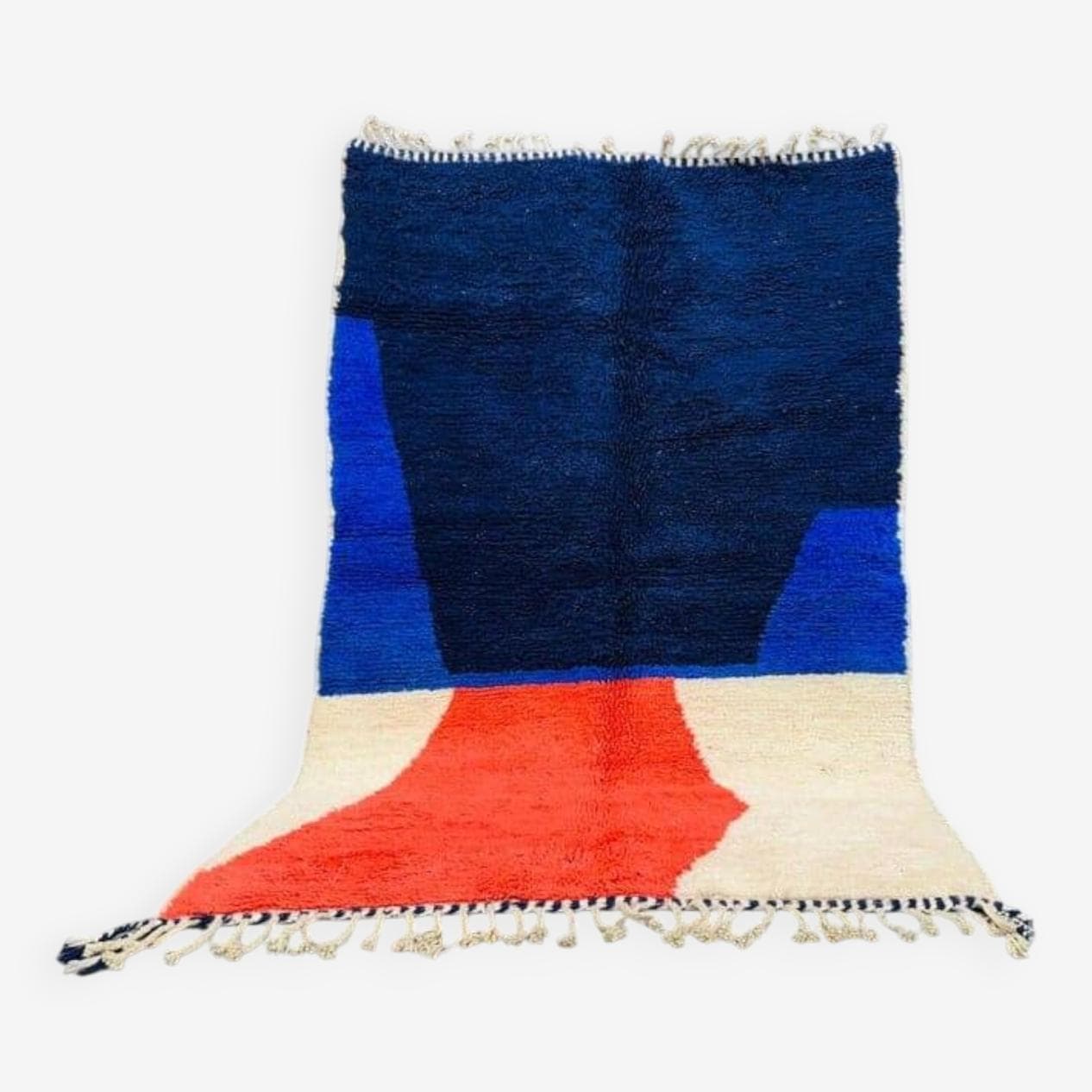 Handwoven rug 150x250 cm, wool, navy blue, red, cream, Morocco - 208038